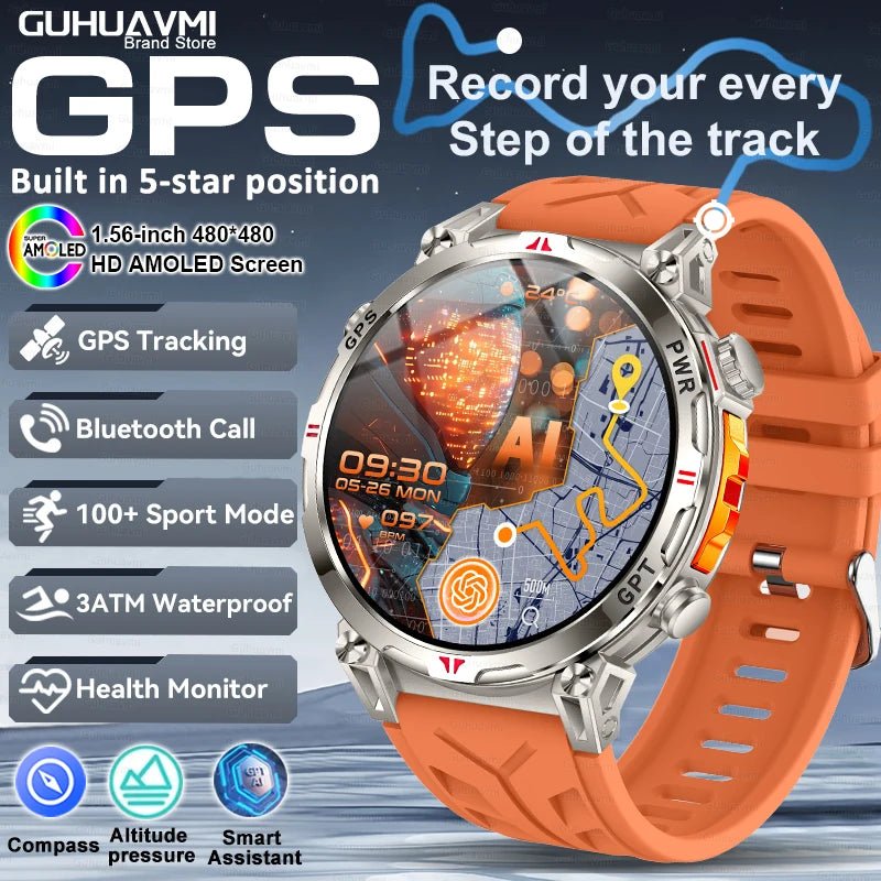 Smartwatches 1,56" AMOLED-Bildschirm GPS Fitness Tracking Kompass 3ATM 650Mah Anruf 100+ Sport Smartwatch AI GPT für Android iOS - flohmarkt-deutschland.shop