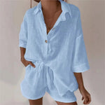 Solid Lapel Single Breasted Cardigan Top+shorts Two-piece Set Women's Summer Casual Half Sleeved Top Suit Ladies Vacation Outfit - flohmarkt-deutschland.shop