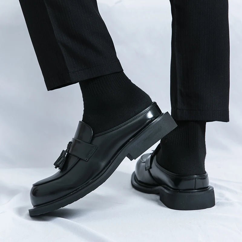 Sommer dicken Boden Panto letten Männer halbe Schuhe für Mann Hausschuhe Leder Semi-Drag Freizeit schuhe rücken freie Slipper Quaste Slides Sandalen - flohmarkt-deutschland.shop