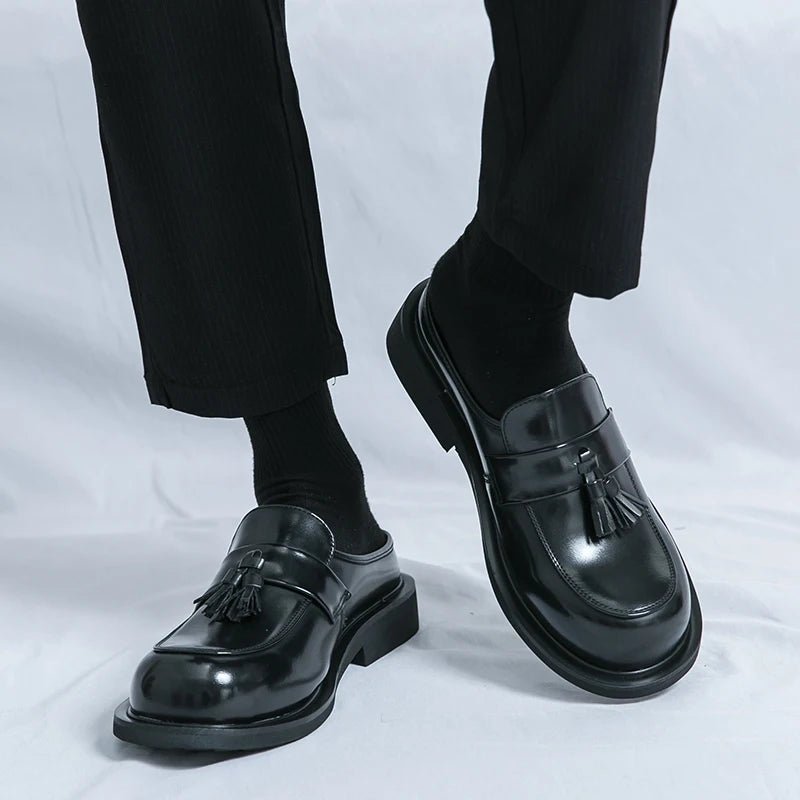 Sommer dicken Boden Panto letten Männer halbe Schuhe für Mann Hausschuhe Leder Semi-Drag Freizeit schuhe rücken freie Slipper Quaste Slides Sandalen - flohmarkt-deutschland.shop