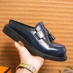 Sommer dicken Boden Panto letten Männer halbe Schuhe für Mann Hausschuhe Leder Semi-Drag Freizeit schuhe rücken freie Slipper Quaste Slides Sandalen - flohmarkt-deutschland.shop
