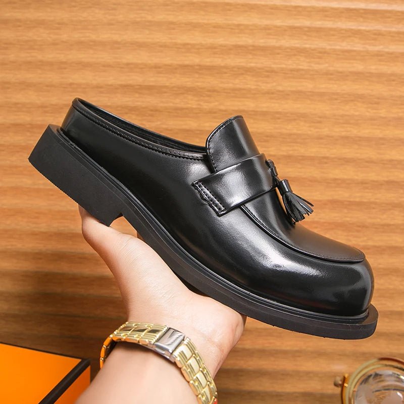 Sommer dicken Boden Panto letten Männer halbe Schuhe für Mann Hausschuhe Leder Semi-Drag Freizeit schuhe rücken freie Slipper Quaste Slides Sandalen - flohmarkt-deutschland.shop