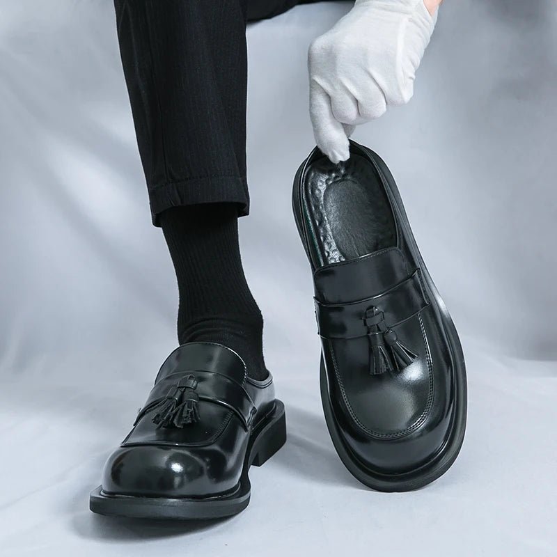Sommer dicken Boden Panto letten Männer halbe Schuhe für Mann Hausschuhe Leder Semi-Drag Freizeit schuhe rücken freie Slipper Quaste Slides Sandalen - flohmarkt-deutschland.shop