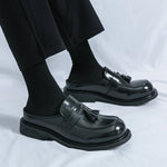 Sommer dicken Boden Panto letten Männer halbe Schuhe für Mann Hausschuhe Leder Semi-Drag Freizeit schuhe rücken freie Slipper Quaste Slides Sandalen - flohmarkt-deutschland.shop