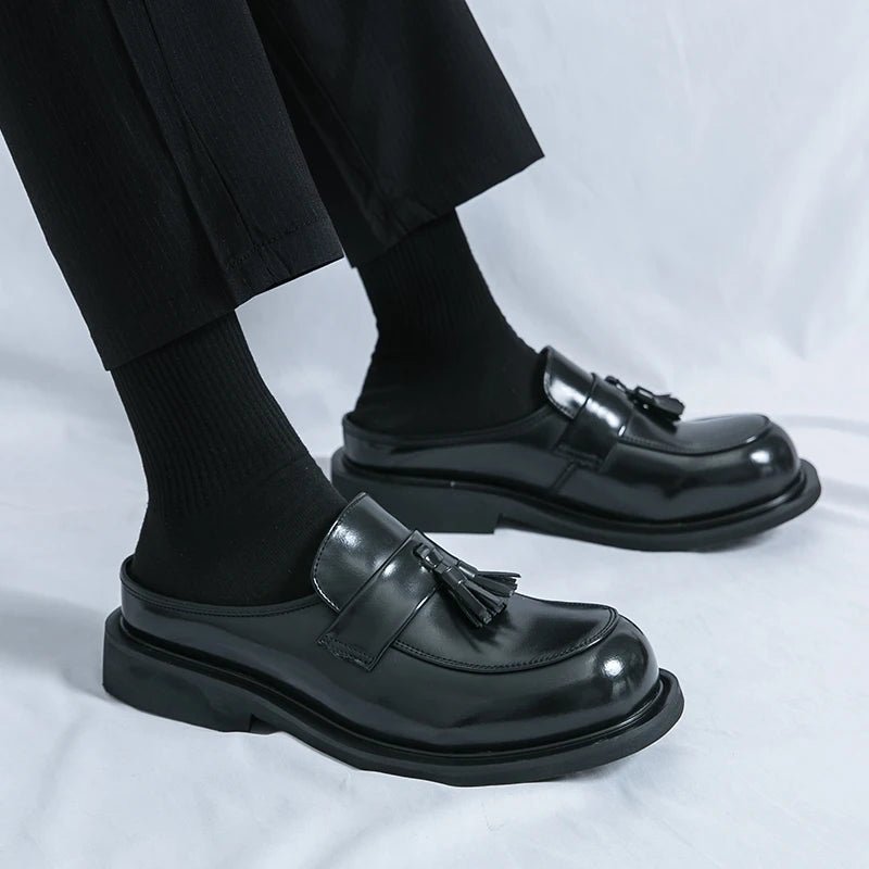 Sommer dicken Boden Panto letten Männer halbe Schuhe für Mann Hausschuhe Leder Semi-Drag Freizeit schuhe rücken freie Slipper Quaste Slides Sandalen - flohmarkt-deutschland.shop