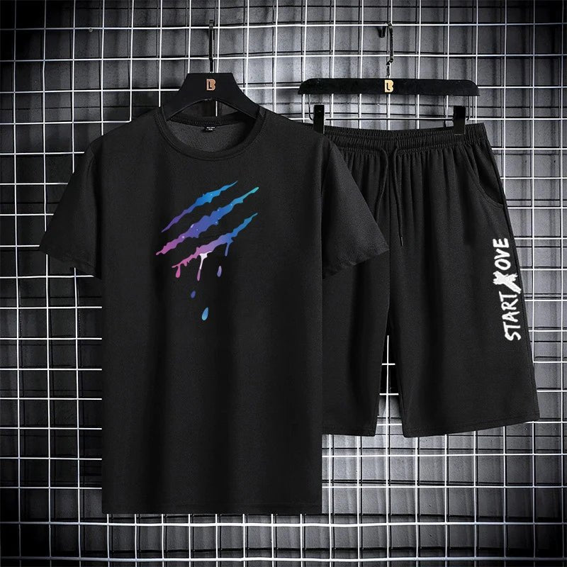 Sommer, dünn, lässig, schnell trocknend, zweiteiliges Set, Herren-Set, Sport, Outdoor, Laufen, Kurzarm-T-Shirt + Shorts, Trainingsanzug-Sets - flohmarkt-deutschland.shop