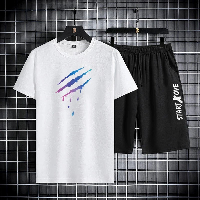 Sommer, dünn, lässig, schnell trocknend, zweiteiliges Set, Herren-Set, Sport, Outdoor, Laufen, Kurzarm-T-Shirt + Shorts, Trainingsanzug-Sets - flohmarkt-deutschland.shop