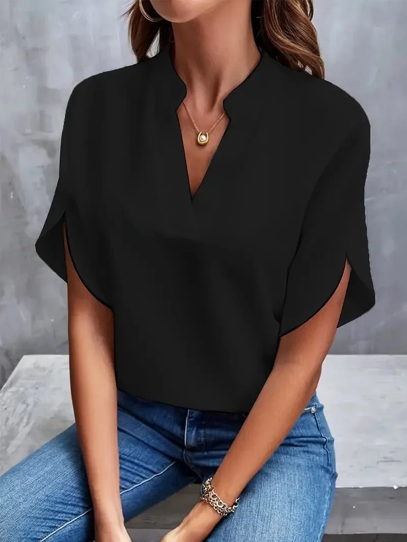 Sommer Elegante frauen Bluse Neue V-ausschnitt Kurzarm Einfarbig Lose Hemd Casual Weiß Tops Büro Dame Blusen - flohmarkt-deutschland.shop