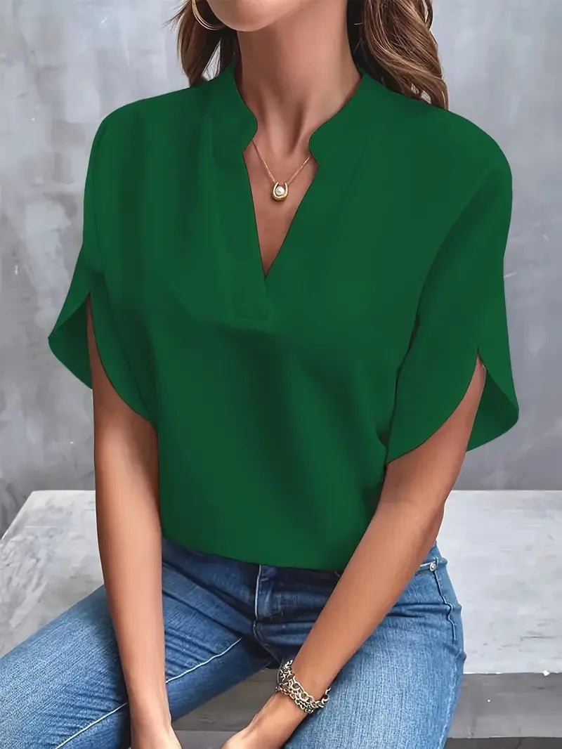 Sommer Elegante frauen Bluse Neue V-ausschnitt Kurzarm Einfarbig Lose Hemd Casual Weiß Tops Büro Dame Blusen - flohmarkt-deutschland.shop