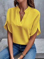 Sommer Elegante frauen Bluse Neue V-ausschnitt Kurzarm Einfarbig Lose Hemd Casual Weiß Tops Büro Dame Blusen - flohmarkt-deutschland.shop