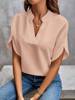 Sommer Elegante frauen Bluse Neue V-ausschnitt Kurzarm Einfarbig Lose Hemd Casual Weiß Tops Büro Dame Blusen - flohmarkt-deutschland.shop