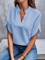 Sommer Elegante frauen Bluse Neue V-ausschnitt Kurzarm Einfarbig Lose Hemd Casual Weiß Tops Büro Dame Blusen - flohmarkt-deutschland.shop