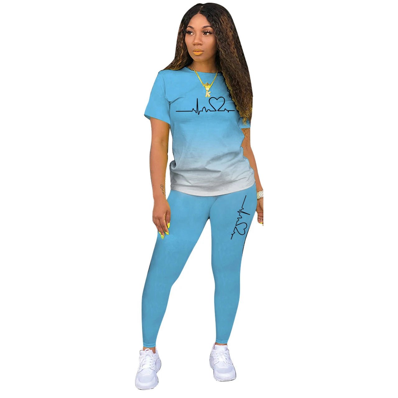 Sommer Frauen Mode Druck Kleidung T-shirt und Hosen Anzug Sommer Sport Tragen Casual Baumwolle Yoga Gym Dame Kleidung Anzug - flohmarkt-deutschland.shop