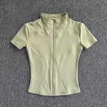 Sommer Hohe Qualität Taille Abnehmen Training Tops frauen Schnell trocknend Engen Stehkragen Voll Zipper Kurzen Ärmeln Yoga shirts - flohmarkt-deutschland.shop