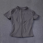 Sommer Hohe Qualität Taille Abnehmen Training Tops frauen Schnell trocknend Engen Stehkragen Voll Zipper Kurzen Ärmeln Yoga shirts - flohmarkt-deutschland.shop