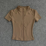 Sommer Hohe Qualität Taille Abnehmen Training Tops frauen Schnell trocknend Engen Stehkragen Voll Zipper Kurzen Ärmeln Yoga shirts - flohmarkt-deutschland.shop