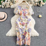 Sommer Luxus Midi Lange Kleider Party Elegante 3D Blume Stickerei Kurzarm Bleistift Tüll Prom Formale Kleid Frauen - flohmarkt-deutschland.shop