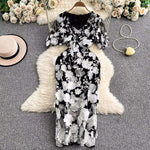 Sommer Luxus Midi Lange Kleider Party Elegante 3D Blume Stickerei Kurzarm Bleistift Tüll Prom Formale Kleid Frauen - flohmarkt-deutschland.shop