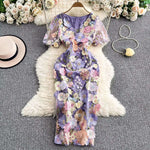 Sommer Luxus Midi Lange Kleider Party Elegante 3D Blume Stickerei Kurzarm Bleistift Tüll Prom Formale Kleid Frauen - flohmarkt-deutschland.shop