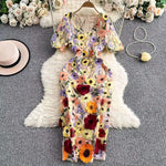 Sommer Luxus Midi Lange Kleider Party Elegante 3D Blume Stickerei Kurzarm Bleistift Tüll Prom Formale Kleid Frauen - flohmarkt-deutschland.shop