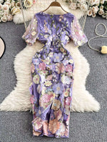 Sommer Luxus Midi Lange Kleider Party Elegante 3D Blume Stickerei Kurzarm Bleistift Tüll Prom Formale Kleid Frauen - flohmarkt-deutschland.shop