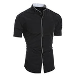 Sommer männer stehkragen einfarbig block kurzarm hemd lässige mode einreiher männer kontrast hemd - flohmarkt-deutschland.shop