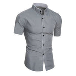 Sommer männer stehkragen einfarbig block kurzarm hemd lässige mode einreiher männer kontrast hemd - flohmarkt-deutschland.shop