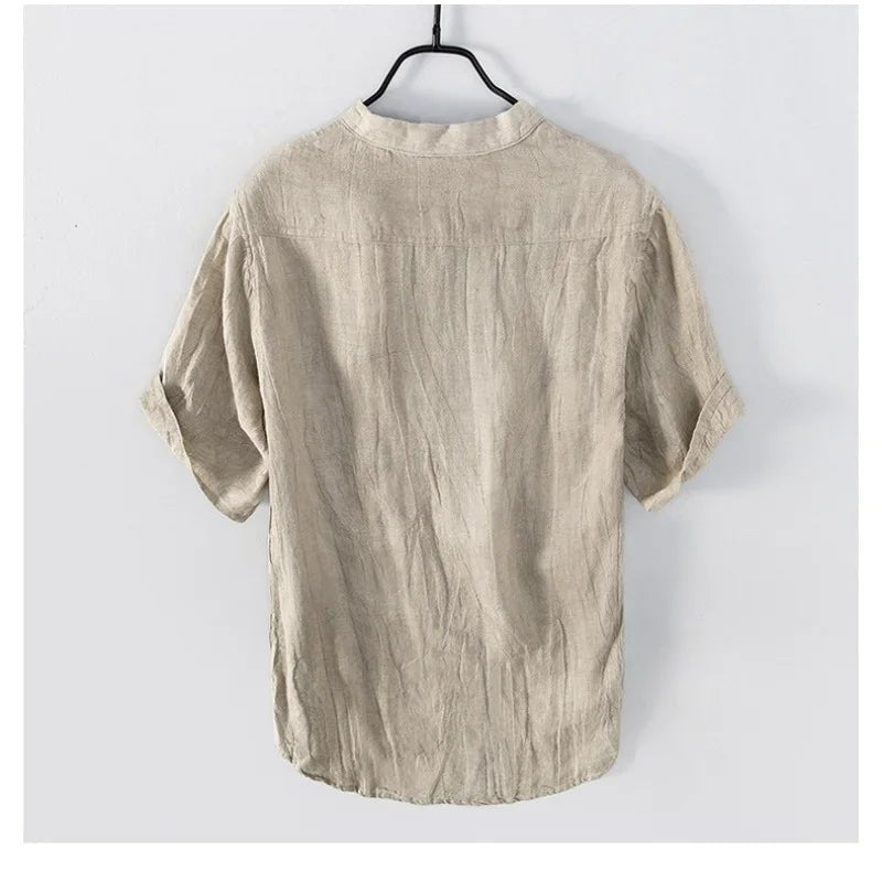 Sommer neue Vintage reine Leinen Kurzarm T-Shirt für Männer dünne einfarbige schlanke Männer Kleidung große Größe bl888 - flohmarkt-deutschland.shop