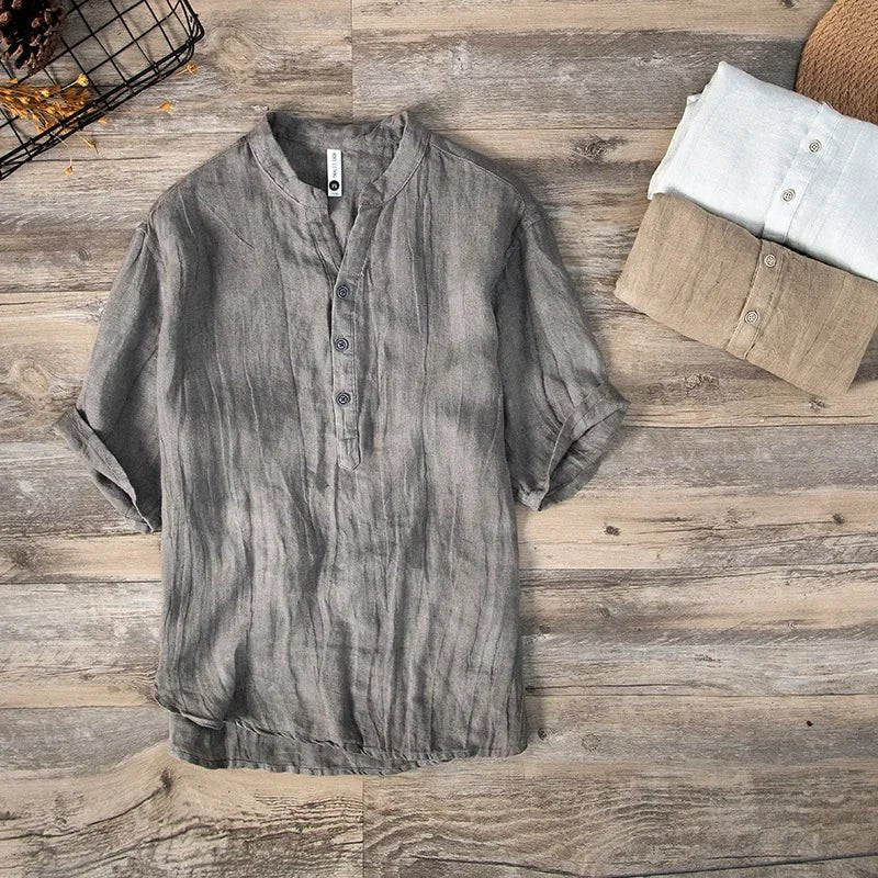 Sommer neue Vintage reine Leinen Kurzarm T-Shirt für Männer dünne einfarbige schlanke Männer Kleidung große Größe bl888 - flohmarkt-deutschland.shop