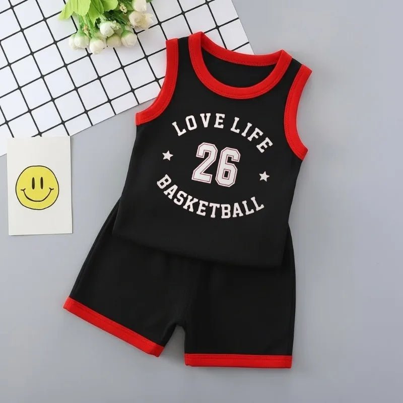 Sommer Neuer Stil Sportbekleidungssets für Jungen und Mädchen Atmungsaktive Basketball-Tanktops und Shorts 2-teiliges Set Lässige Kinderoutfits - flohmarkt-deutschland.shop