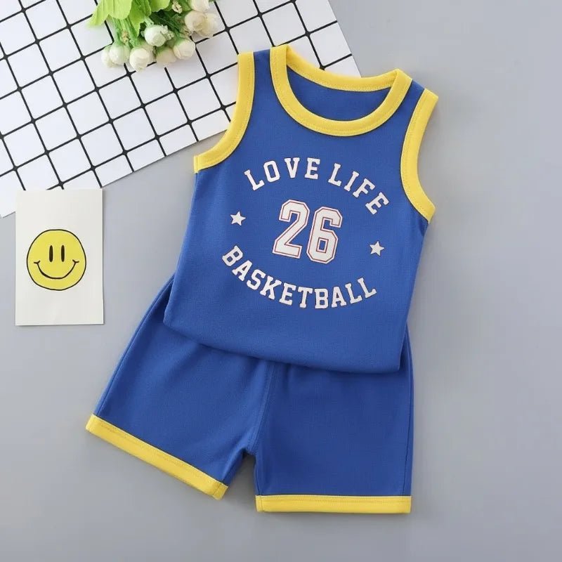 Sommer Neuer Stil Sportbekleidungssets für Jungen und Mädchen Atmungsaktive Basketball-Tanktops und Shorts 2-teiliges Set Lässige Kinderoutfits - flohmarkt-deutschland.shop