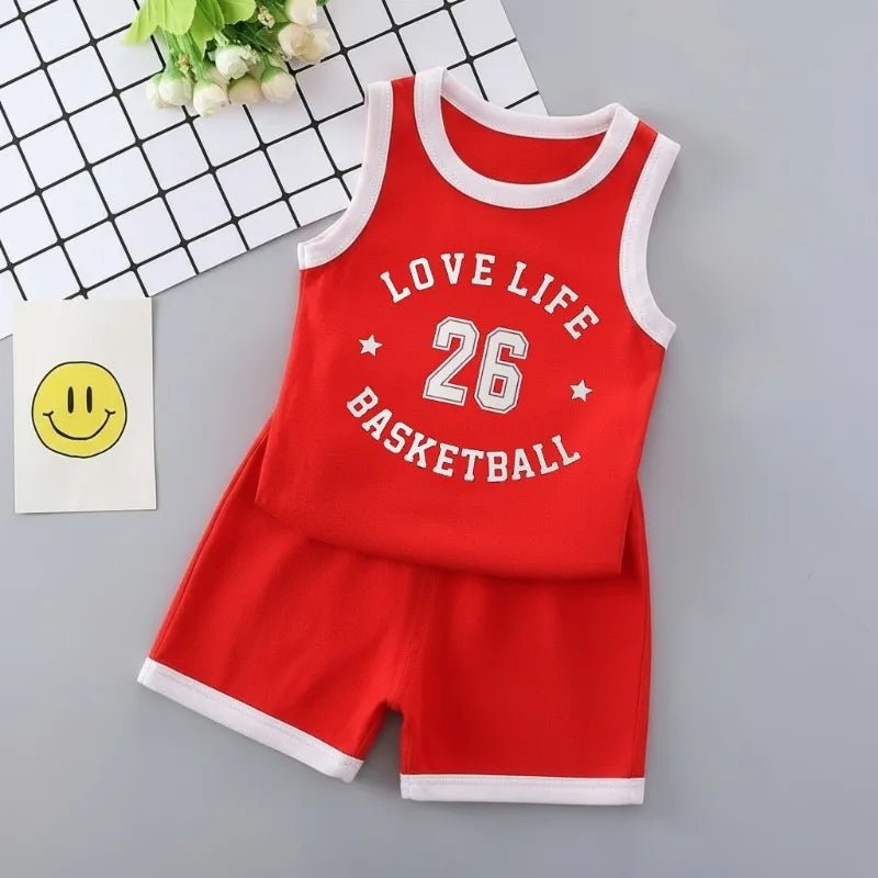 Sommer Neuer Stil Sportbekleidungssets für Jungen und Mädchen Atmungsaktive Basketball-Tanktops und Shorts 2-teiliges Set Lässige Kinderoutfits - flohmarkt-deutschland.shop