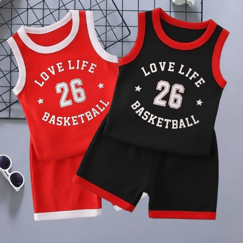 Sommer Neuer Stil Sportbekleidungssets für Jungen und Mädchen Atmungsaktive Basketball-Tanktops und Shorts 2-teiliges Set Lässige Kinderoutfits - flohmarkt-deutschland.shop