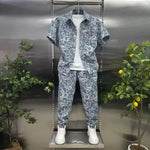 Sommer Shirts + Hosen Männer Sets Neue Männer Casual Druck Hemd Zwei Stück Herren Sportswear Jogger Trainingsanzüge Mode Anzug - flohmarkt-deutschland.shop
