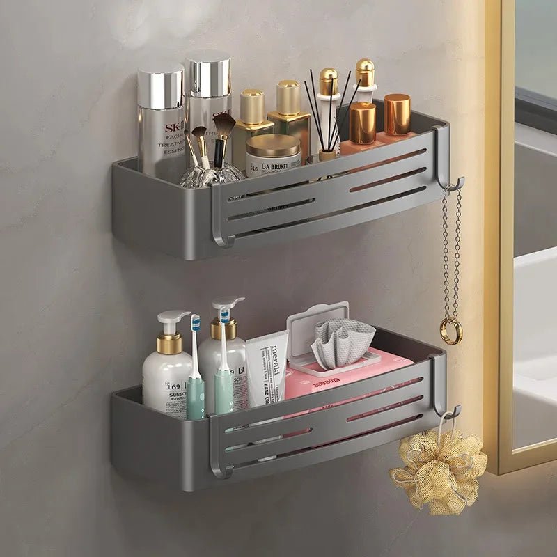 Space Aluminium Badezimmerregal, selbstklebend, Wandmontage, Duschregal, ohne Bohren, Shampoo-Aufhänger, Badezimmer, Make-up-Korb, Aufbewahrungsbehälter - flohmarkt-deutschland.shop