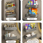 Space Aluminium Badezimmerregal, selbstklebend, Wandmontage, Duschregal, ohne Bohren, Shampoo-Aufhänger, Badezimmer, Make-up-Korb, Aufbewahrungsbehälter - flohmarkt-deutschland.shop