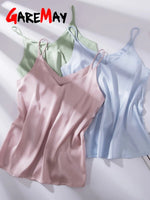 Spaghettiträger-Top für Damen, Neckholder, V-Ausschnitt, Basic, weiß, Cami, ärmellos, Satin-Seiden-Tanktops, Damen-Sommer-Unterhemd - flohmarkt-deutschland.shop