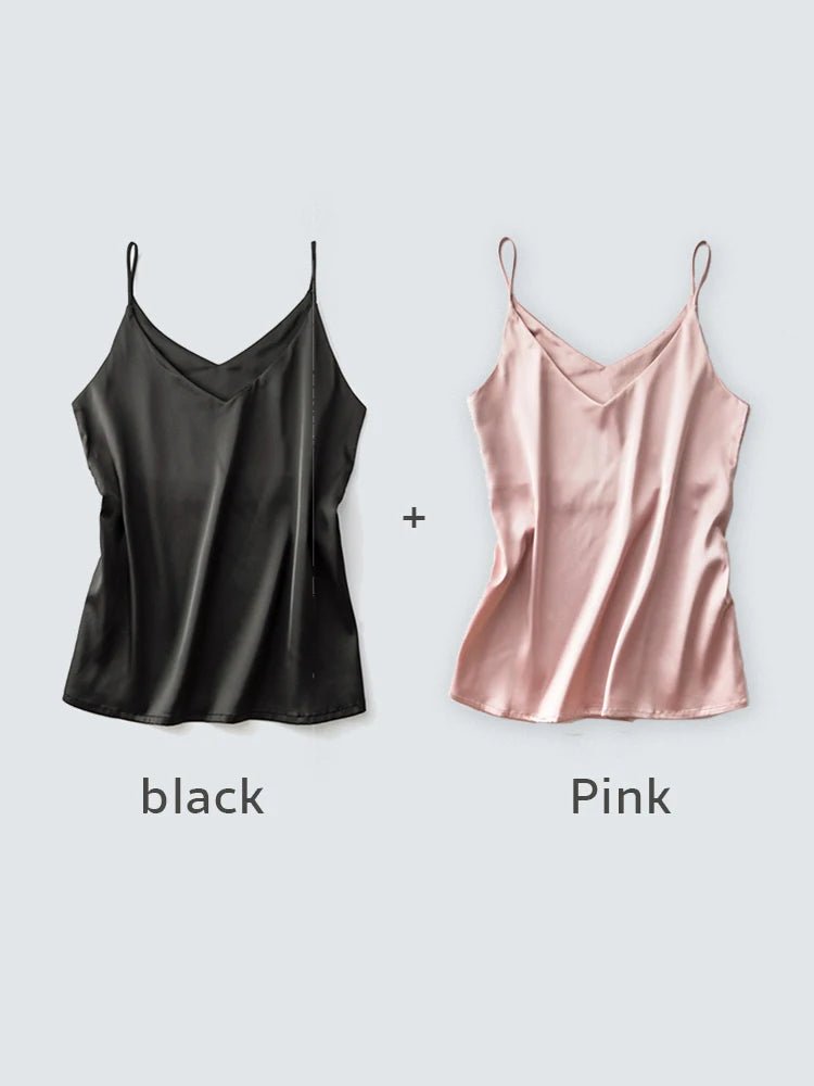 Spaghettiträger-Top für Damen, Neckholder, V-Ausschnitt, Basic, weiß, Cami, ärmellos, Satin-Seiden-Tanktops, Damen-Sommer-Unterhemd - flohmarkt-deutschland.shop