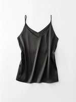 Spaghettiträger-Top für Damen, Neckholder, V-Ausschnitt, Basic, weiß, Cami, ärmellos, Satin-Seiden-Tanktops, Damen-Sommer-Unterhemd - flohmarkt-deutschland.shop