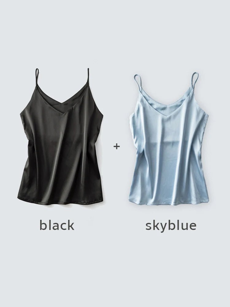 Spaghettiträger-Top für Damen, Neckholder, V-Ausschnitt, Basic, weiß, Cami, ärmellos, Satin-Seiden-Tanktops, Damen-Sommer-Unterhemd - flohmarkt-deutschland.shop