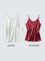 Spaghettiträger-Top für Damen, Neckholder, V-Ausschnitt, Basic, weiß, Cami, ärmellos, Satin-Seiden-Tanktops, Damen-Sommer-Unterhemd - flohmarkt-deutschland.shop
