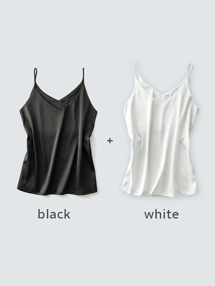 Spaghettiträger-Top für Damen, Neckholder, V-Ausschnitt, Basic, weiß, Cami, ärmellos, Satin-Seiden-Tanktops, Damen-Sommer-Unterhemd - flohmarkt-deutschland.shop