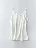 Spaghettiträger-Top für Damen, Neckholder, V-Ausschnitt, Basic, weiß, Cami, ärmellos, Satin-Seiden-Tanktops, Damen-Sommer-Unterhemd - flohmarkt-deutschland.shop