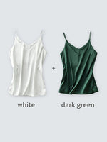 Spaghettiträger-Top für Damen, Neckholder, V-Ausschnitt, Basic, weiß, Cami, ärmellos, Satin-Seiden-Tanktops, Damen-Sommer-Unterhemd - flohmarkt-deutschland.shop
