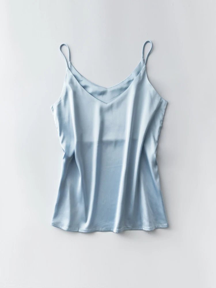 Spaghettiträger-Top für Damen, Neckholder, V-Ausschnitt, Basic, weiß, Cami, ärmellos, Satin-Seiden-Tanktops, Damen-Sommer-Unterhemd - flohmarkt-deutschland.shop