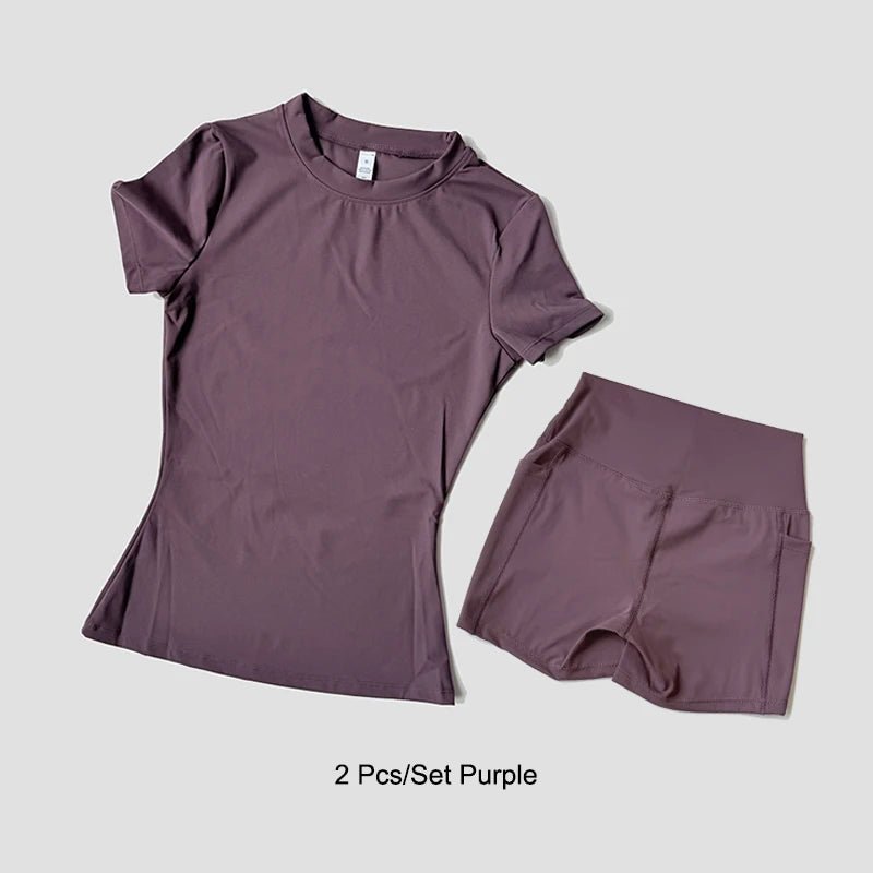 Sports Sets Fitness Hip-lifting Tight Top Short Sleeve Running Workout Gym Shorts Tracksuits For Women Breathable Sports Suits - flohmarkt-deutschland.shop