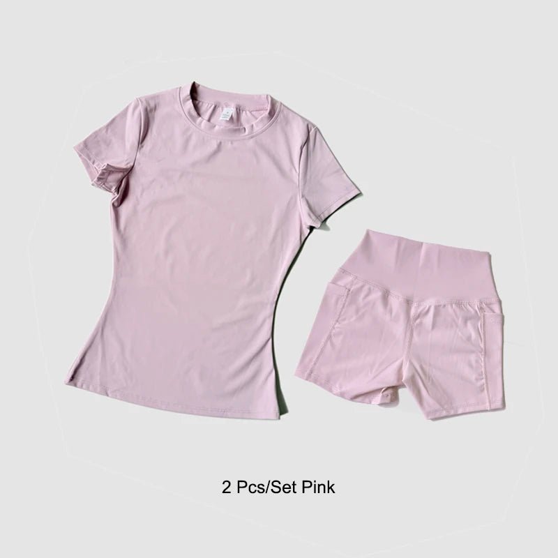 Sports Sets Fitness Hip-lifting Tight Top Short Sleeve Running Workout Gym Shorts Tracksuits For Women Breathable Sports Suits - flohmarkt-deutschland.shop