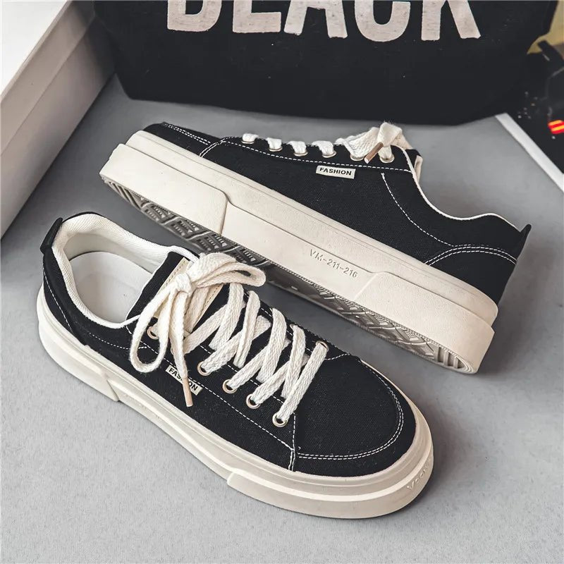 Sportschuhe für Männer, atmungsaktiv, lässig, dickbesohlte, Low-Top, modisch und vielseitig, schwarze Basic-Stoffs chuhe, trbottomyy Skateboards chuhe für Männer, geeignet für Outdoor-Sportarten, täglich - flohmarkt-deutschland.shop