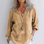 Spring New Women's Casual Top Loose Fashionable Long Sleeve Cotton Linen V-neck Pullover Shirt Blusen Damen Chemises Et Blouses - flohmarkt-deutschland.shop