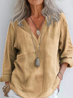 Spring New Women's Casual Top Loose Fashionable Long Sleeve Cotton Linen V-neck Pullover Shirt Blusen Damen Chemises Et Blouses - flohmarkt-deutschland.shop